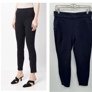 SPANX CROPPED 4-WAY STRETCH TUMMY-LEG control navy mid-rise ankle  pant. LARGE
